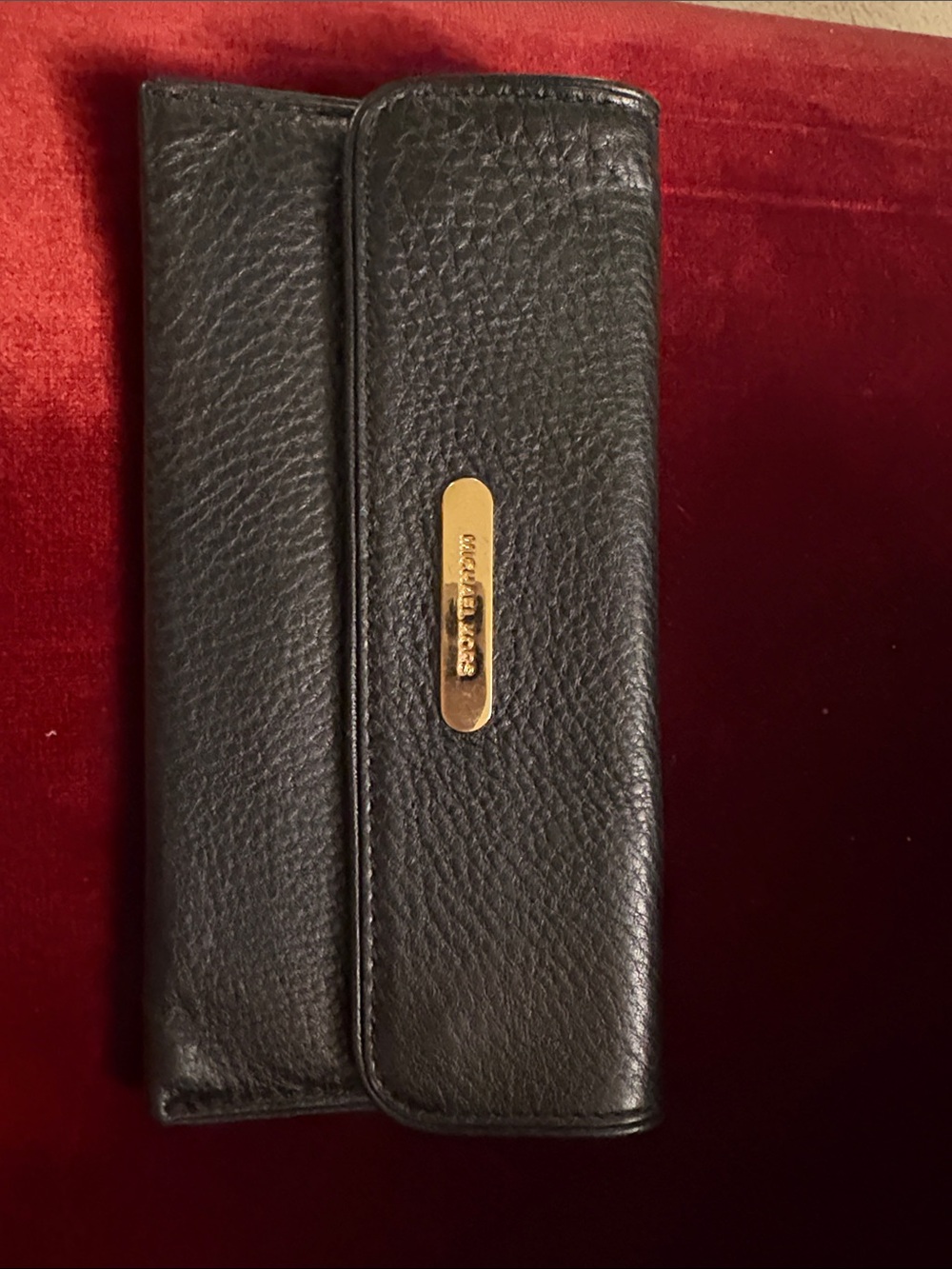 Michael Kors Black Pebbled Leather Clutch Wallet with Gold Accent